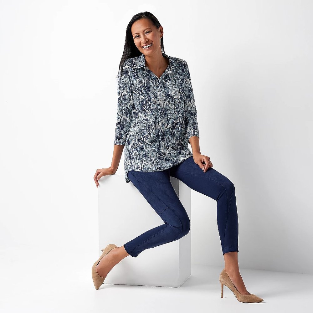 Women's Tummy Control Faux Suede & Ponte Leggings - Midnight Navy